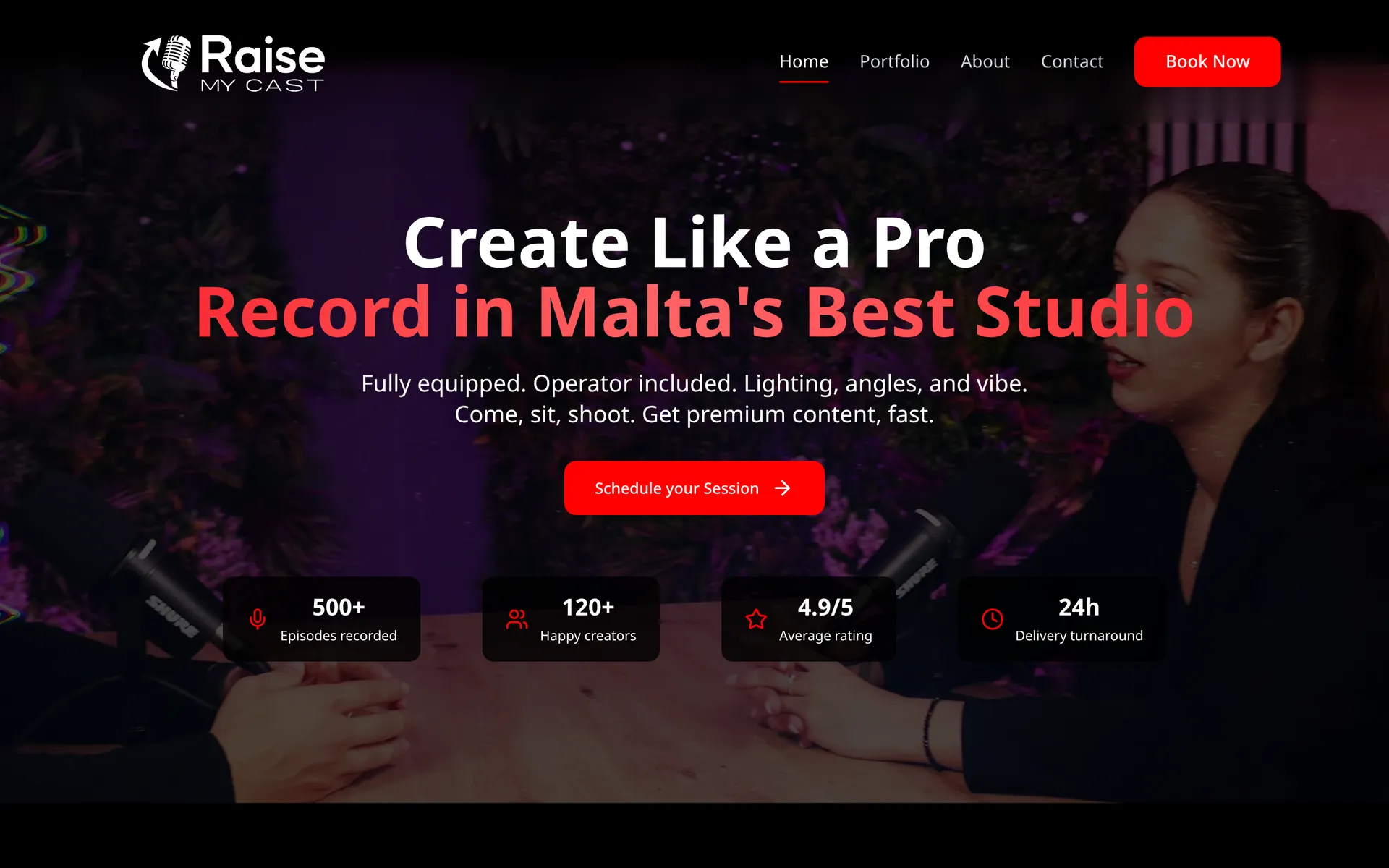 Raise My Cast home page, podcast studio in Malta